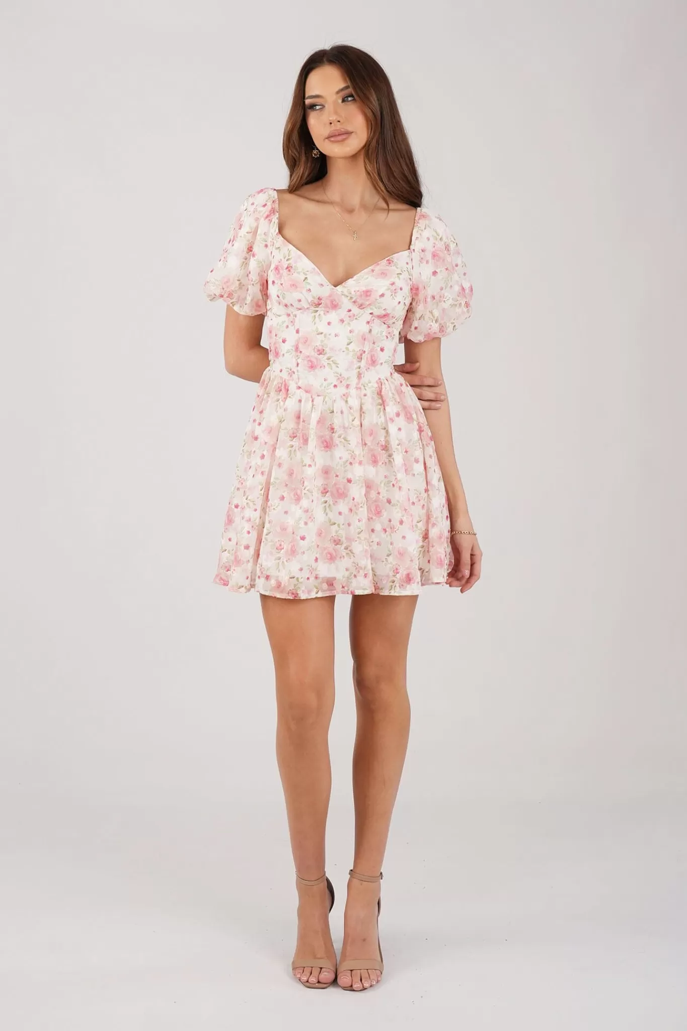 Women Sweetacacia Dresses>Miyah Puff Sleeve Mini Dress - Pink Floral