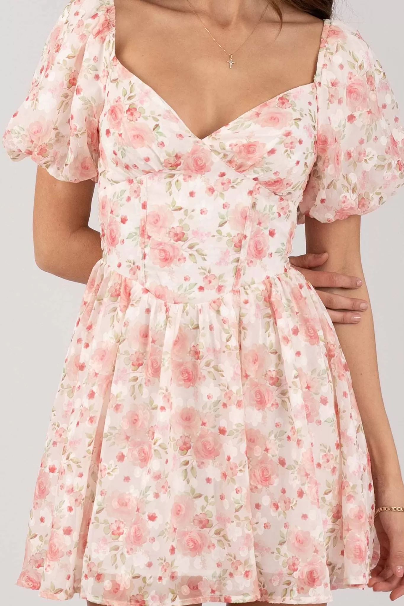 Women Sweetacacia Dresses>Miyah Puff Sleeve Mini Dress - Pink Floral