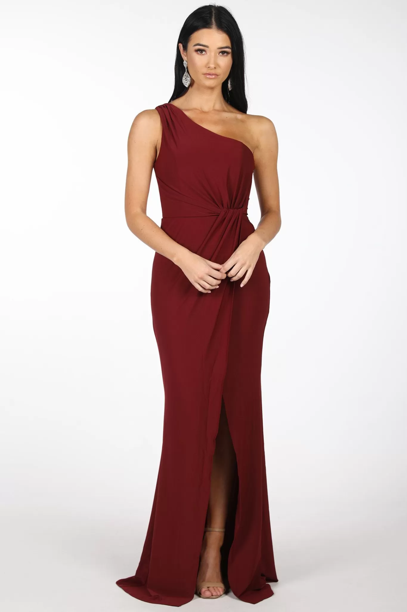 Women Hot Pink One Shoulder Dresses | Black Tie Dresses>NELIA One Shoulder Maxi Column Dress - Wine