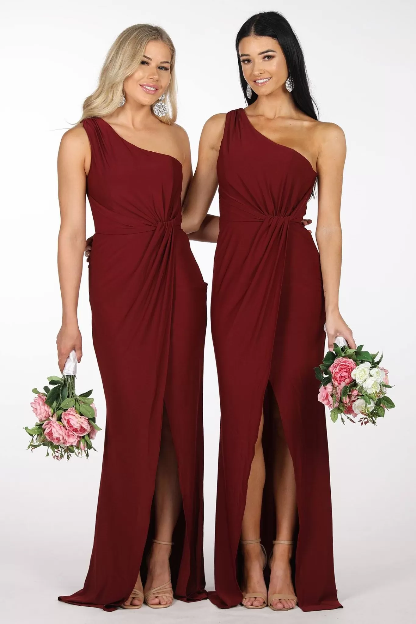 Women Hot Pink One Shoulder Dresses | Black Tie Dresses>NELIA One Shoulder Maxi Column Dress - Wine