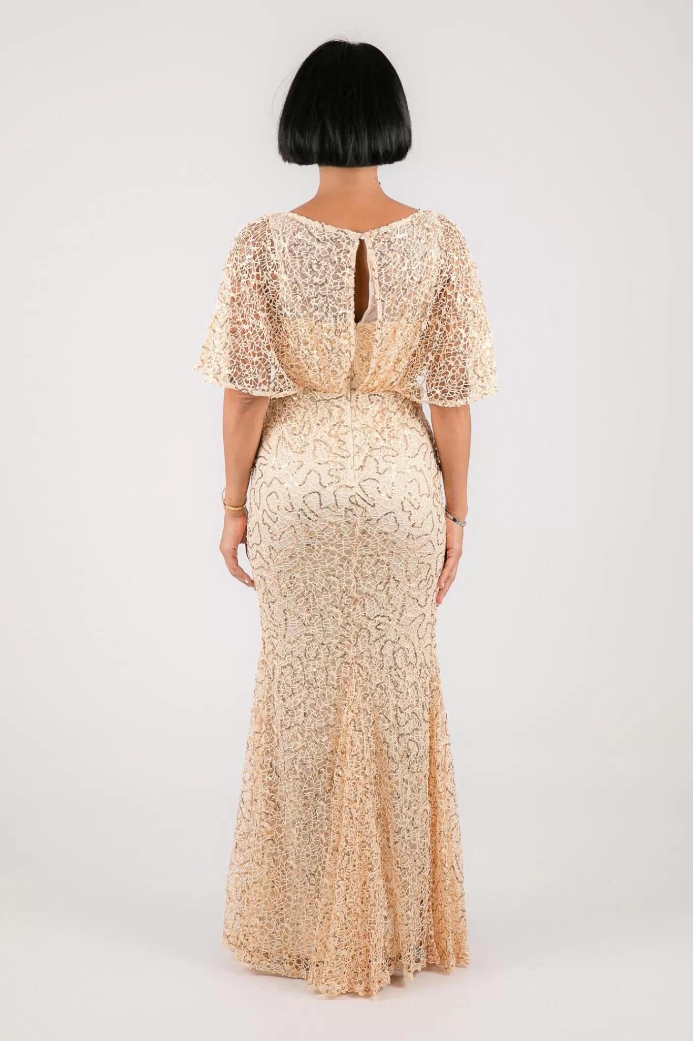 Women Hot Pink Dresses | Black Tie Dresses>Opal Butterfly-Sleeve Sequin Maxi Dress - Beige