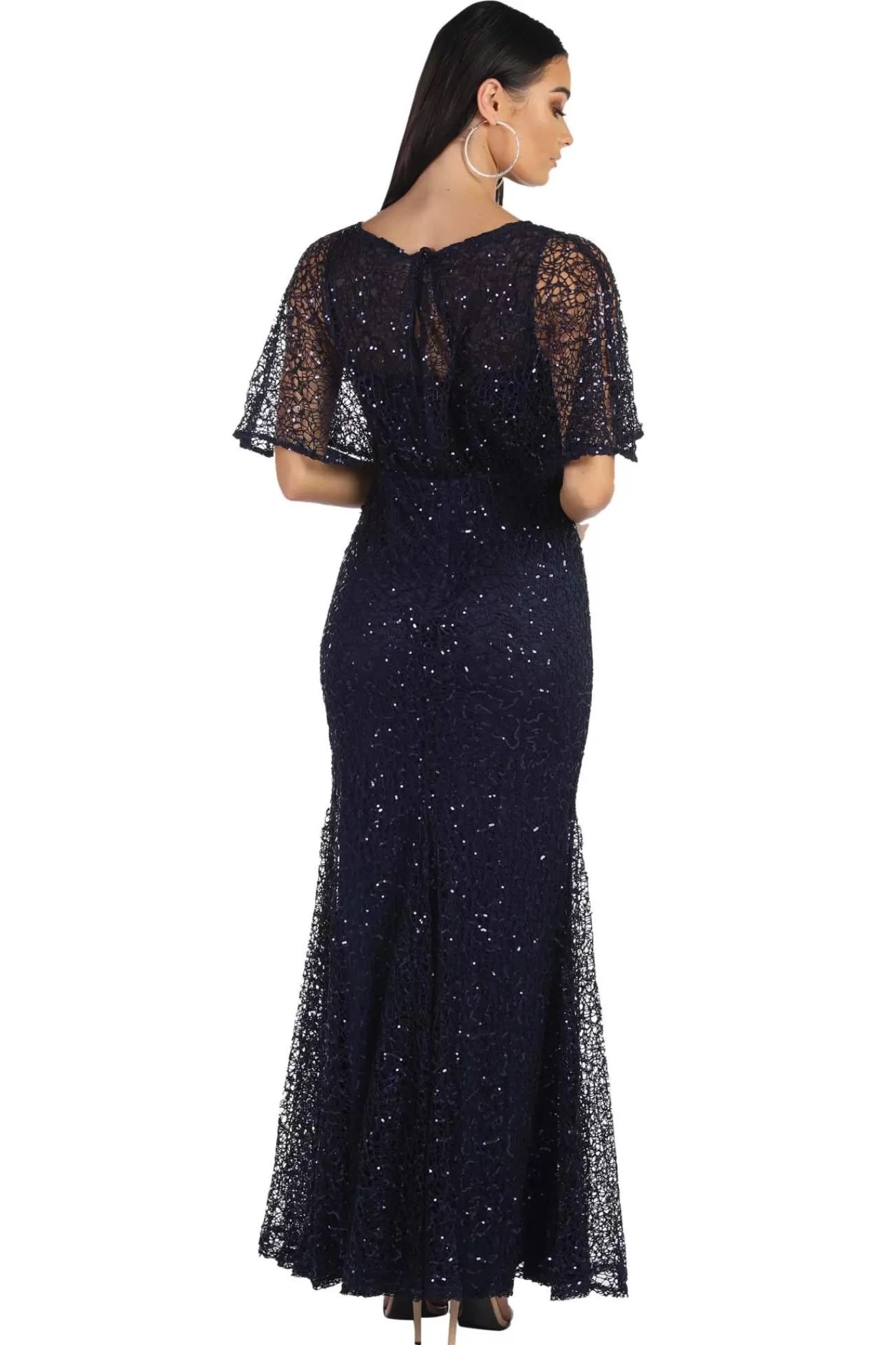 Women Hot Pink Dresses | Black Tie Dresses>Opal Butterfly-Sleeve Sequin Maxi Dress - Navy