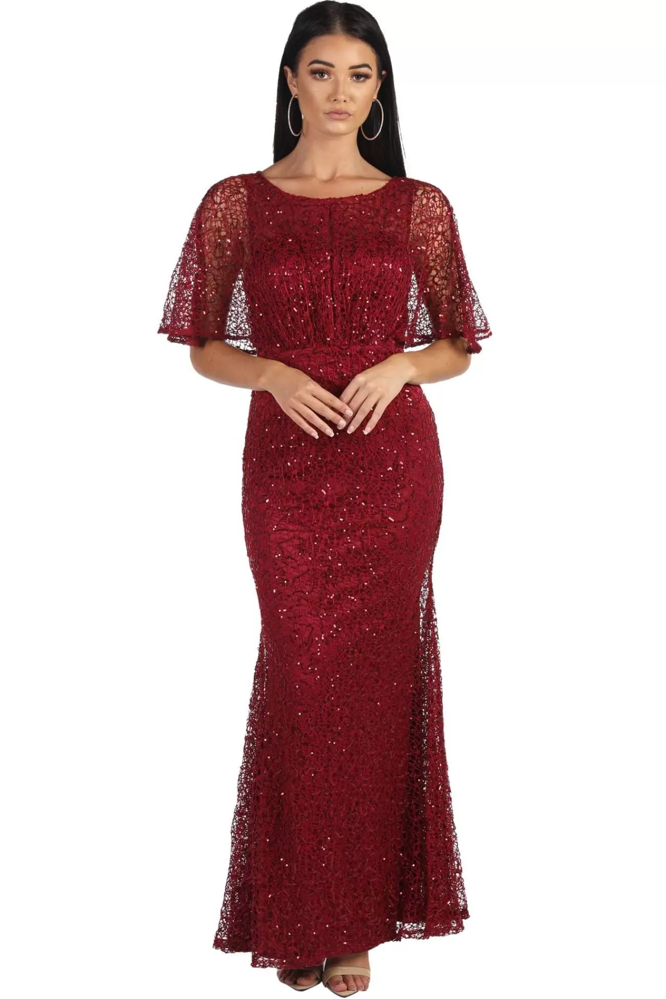 Women Hot Pink Dresses | Black Tie Dresses>Opal Butterfly-Sleeve Sequin Maxi Dress - Wine