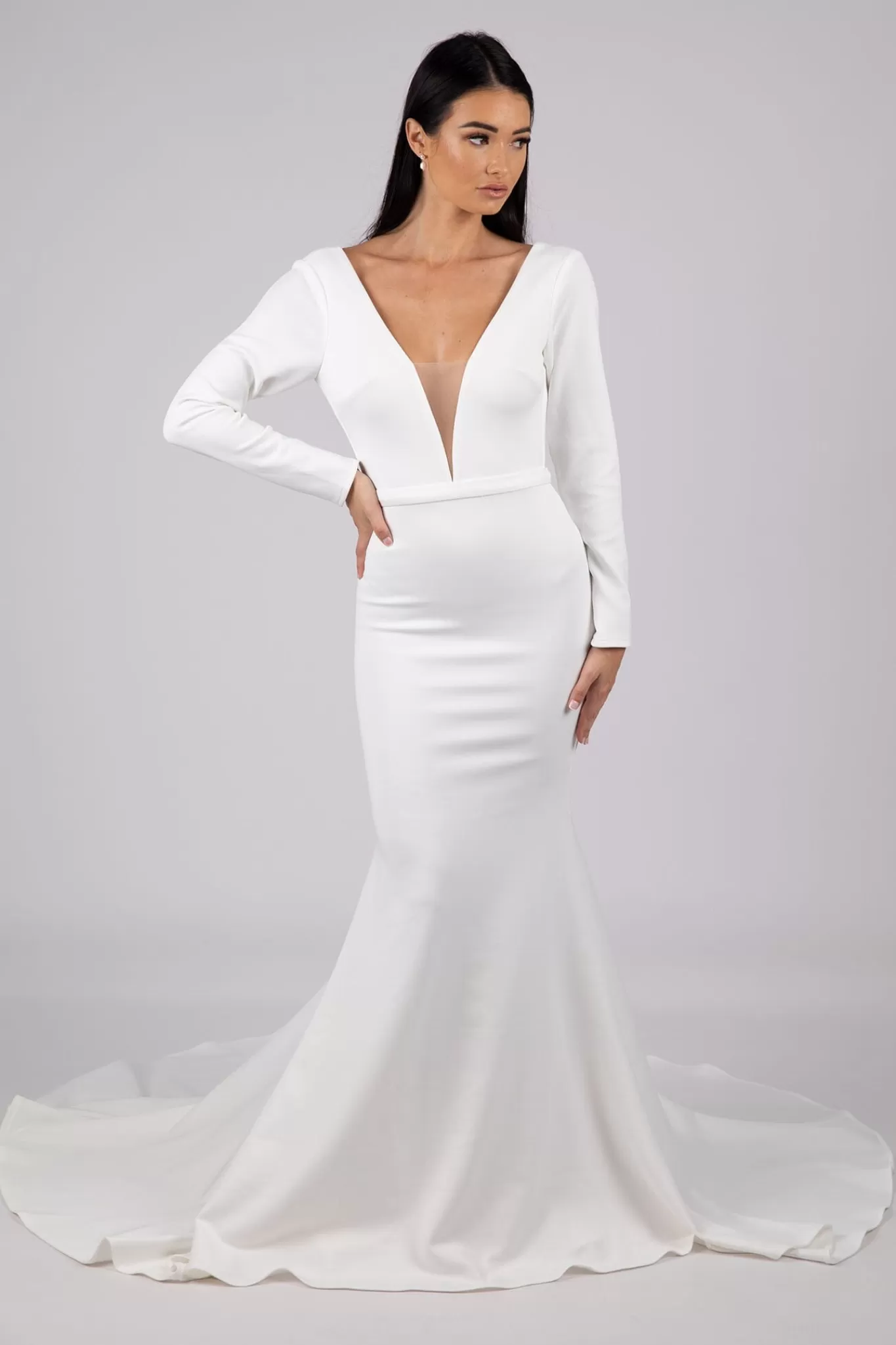 Women NBLUXE Dresses | Backless Dresses>Paloma Long-Sleeve Crepe Gown - Ivory