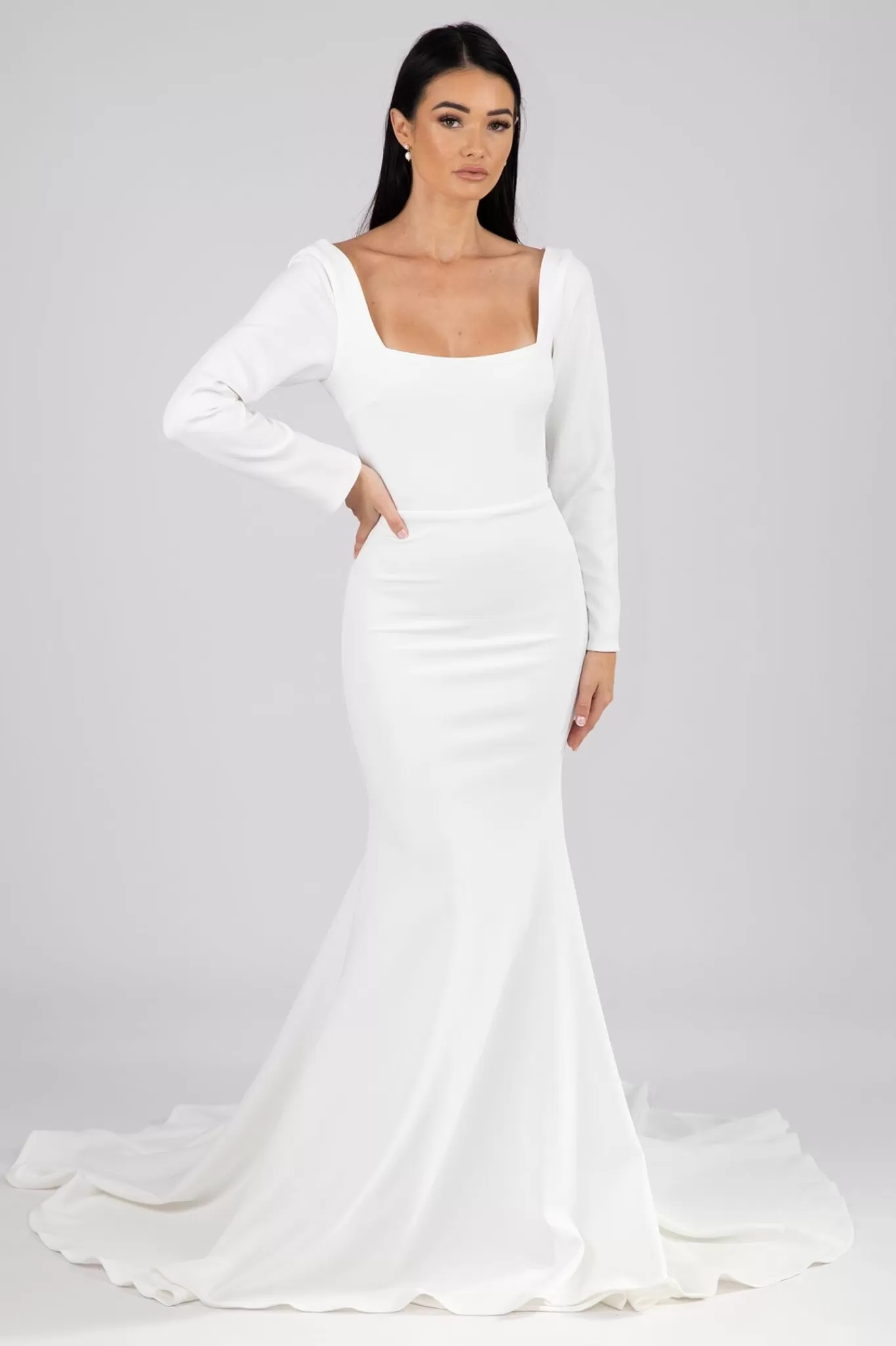 Women NBLUXE Dresses | Black Tie Dresses>Paola Square Neck Long-Sleeve Crepe Gown - Ivory