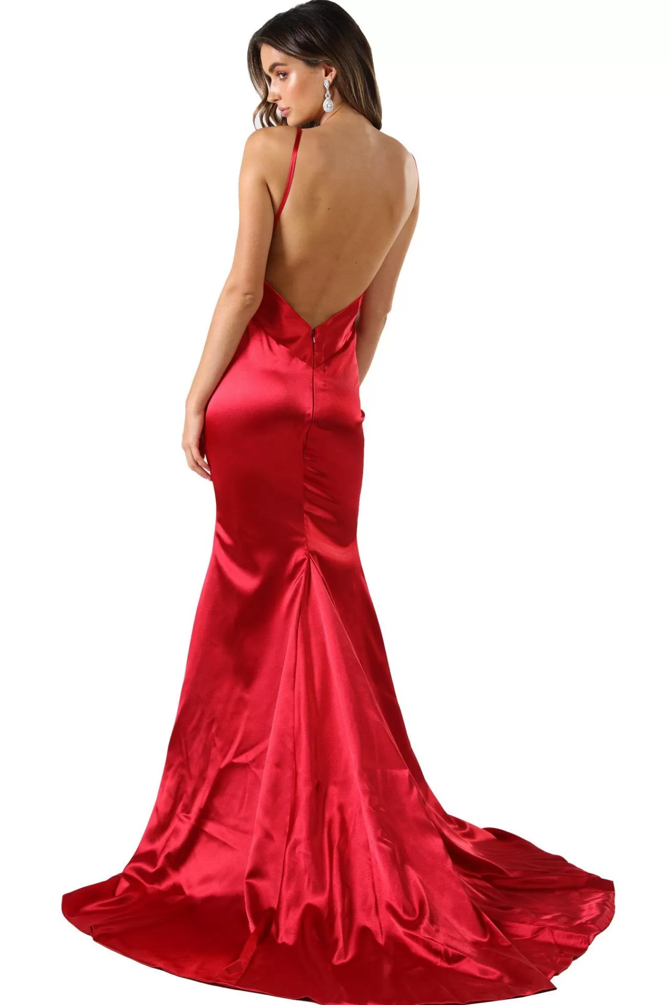 Women NBLUXE Dresses | Backless Dresses>Penelope Satin Gown - Bright Red (XS,S,M - Clearance Sale)