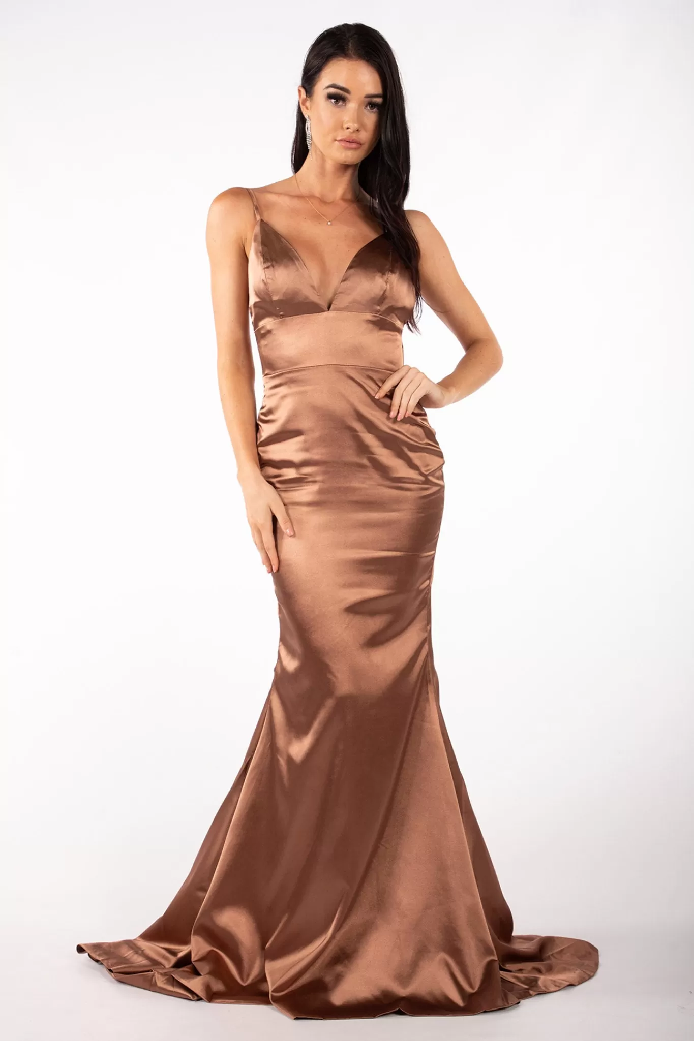 Women NBLUXE Formal Dresses | Backless Dresses>Penelope Satin Gown - Brown (XS,S,L - Clearance Sale)