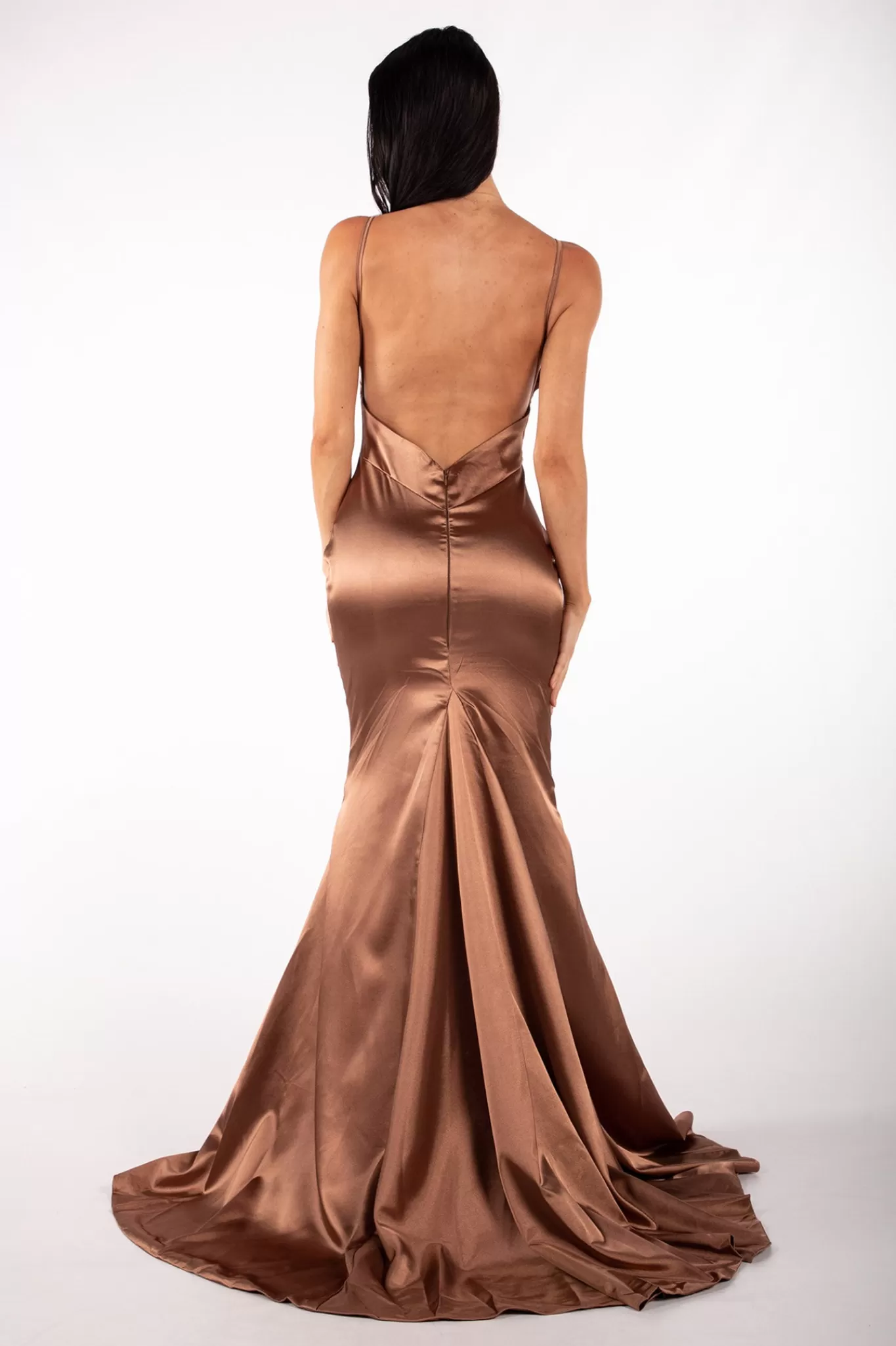 Women NBLUXE Formal Dresses | Backless Dresses>Penelope Satin Gown - Brown (XS,S,L - Clearance Sale)