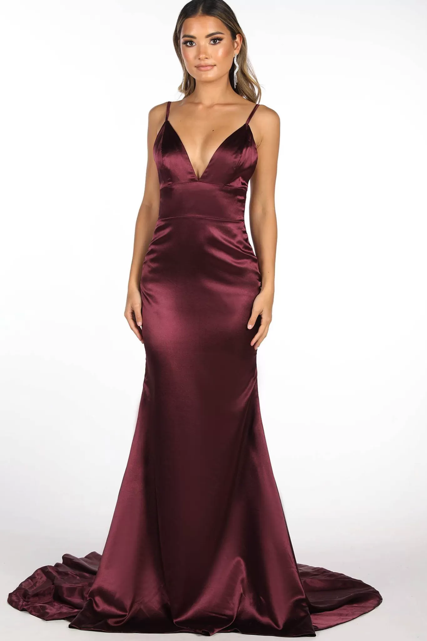 Women NBLUXE Dresses | Backless Dresses>Penelope Satin Gown - Plum (XS,S - Clearance Sale)