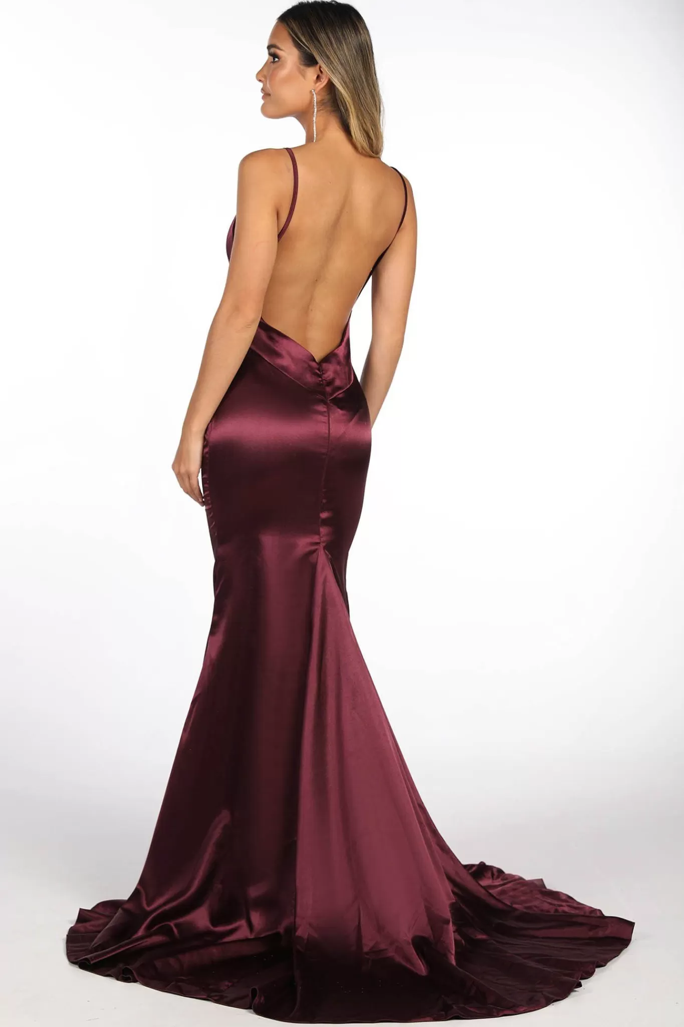 Women NBLUXE Dresses | Backless Dresses>Penelope Satin Gown - Plum (XS,S - Clearance Sale)