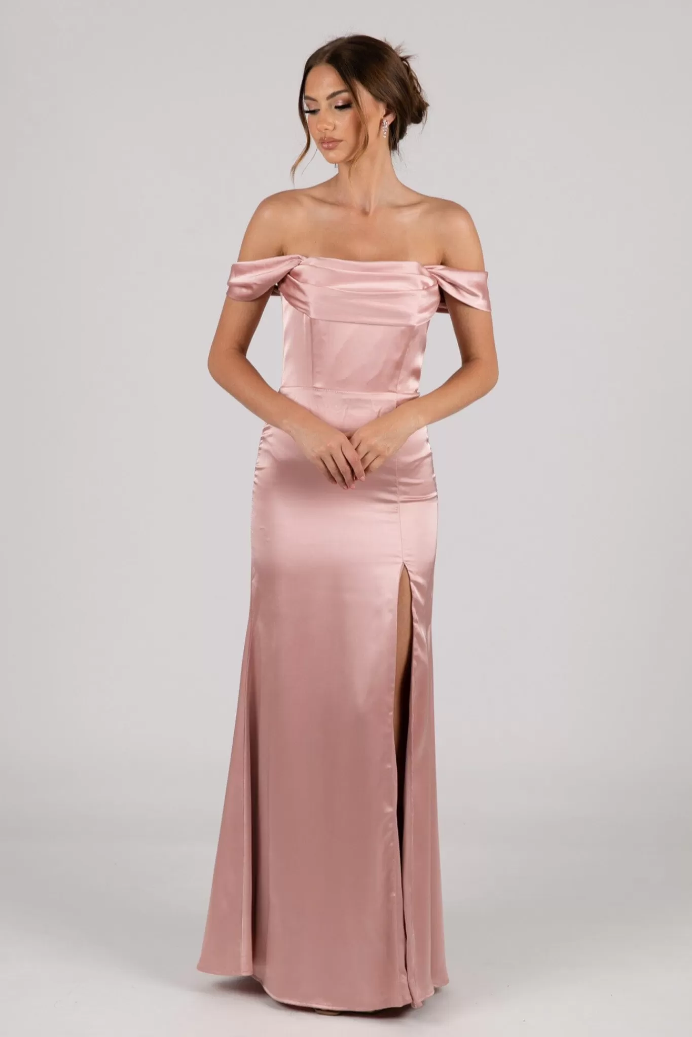 Women NBLUXE Dresses | Black Tie Dresses>Peyton Strapless Satin Maxi Dress - Dusty Pink