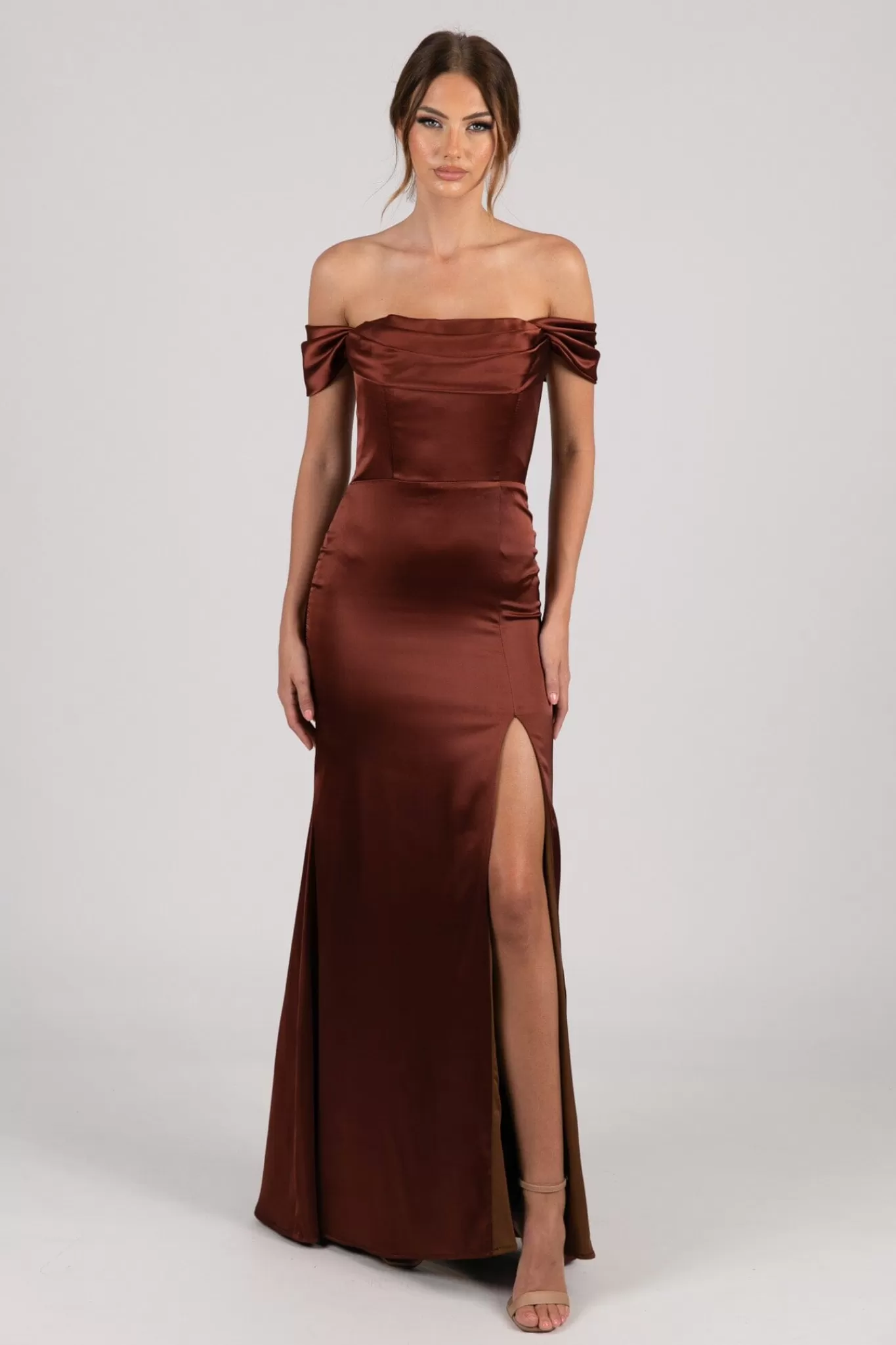 Women NBLUXE Dresses | Black Tie Dresses>Peyton Strapless Satin Maxi Dress - Mahogany