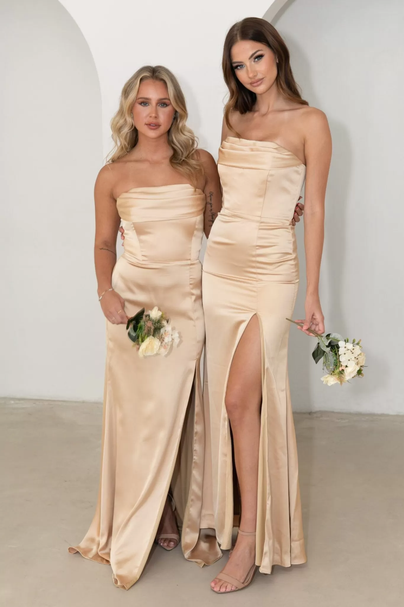 Women NBLUXE Dresses | Black Tie Dresses>Peyton Strapless Satin Maxi Dress - Neutral Gold