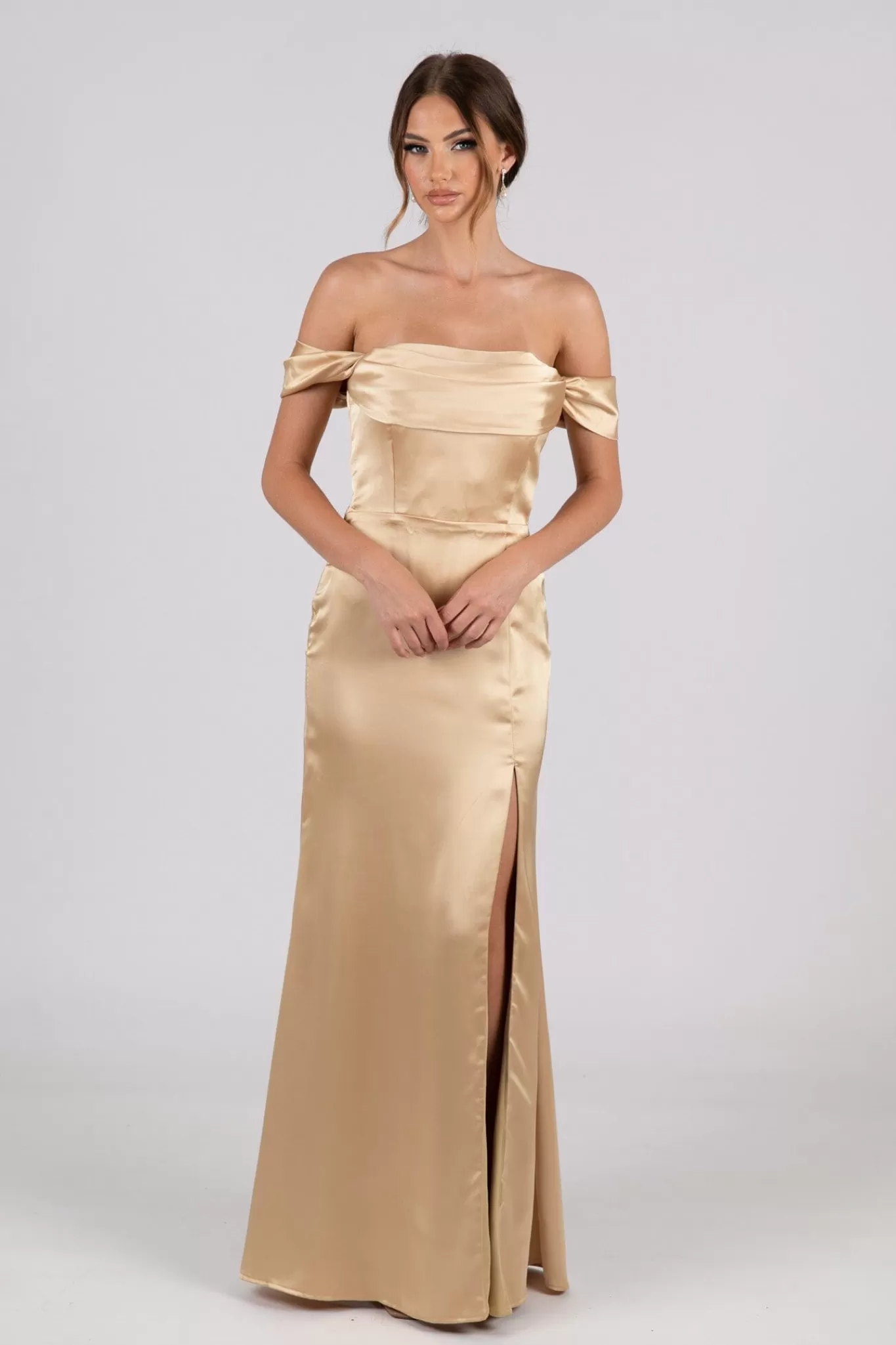 Women NBLUXE Dresses | Black Tie Dresses>Peyton Strapless Satin Maxi Dress - Neutral Gold