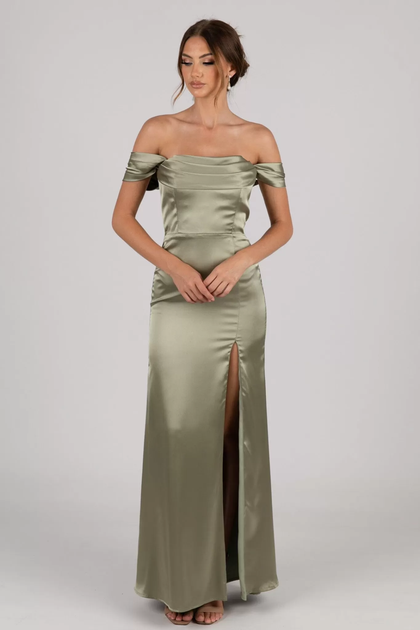 Women NBLUXE Black Tie Dresses | Dresses>Peyton Strapless Satin Maxi Dress - Sage Green