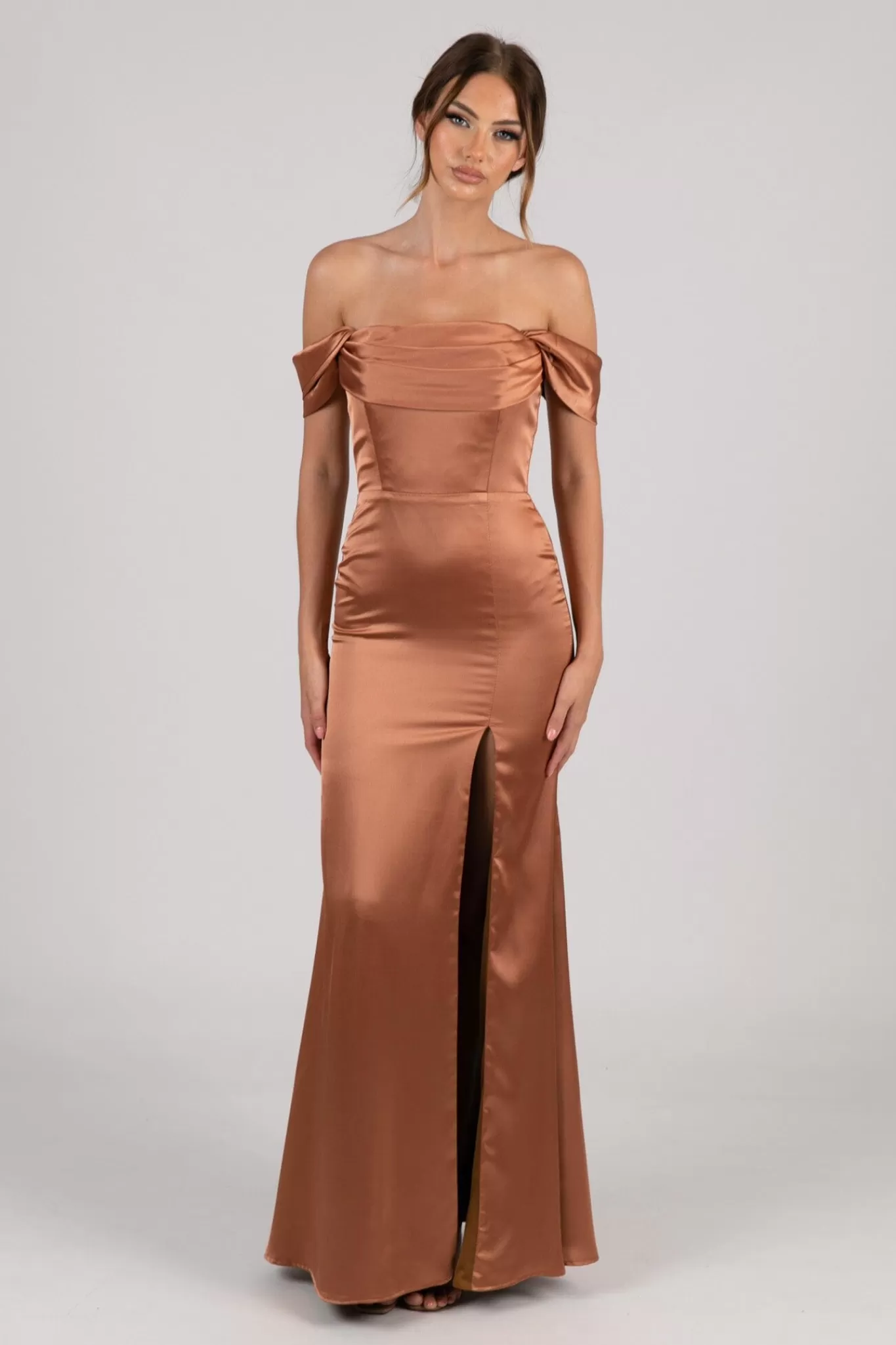 Women NBLUXE Dresses | Black Tie Dresses>Peyton Strapless Satin Maxi Dress - Terracotta