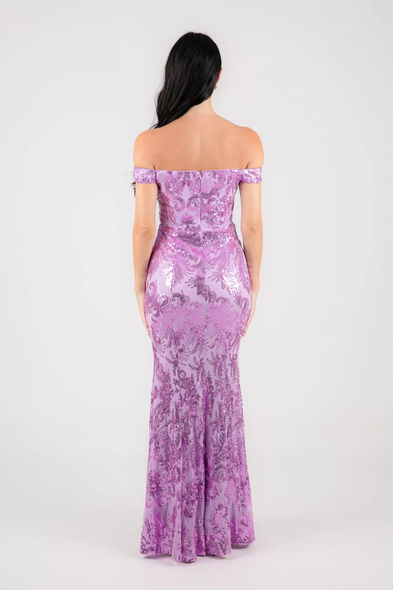 Women Hot Pink Dresses | Black Tie Dresses>Ramona Off Shoulder Sequin Gown - Lilac