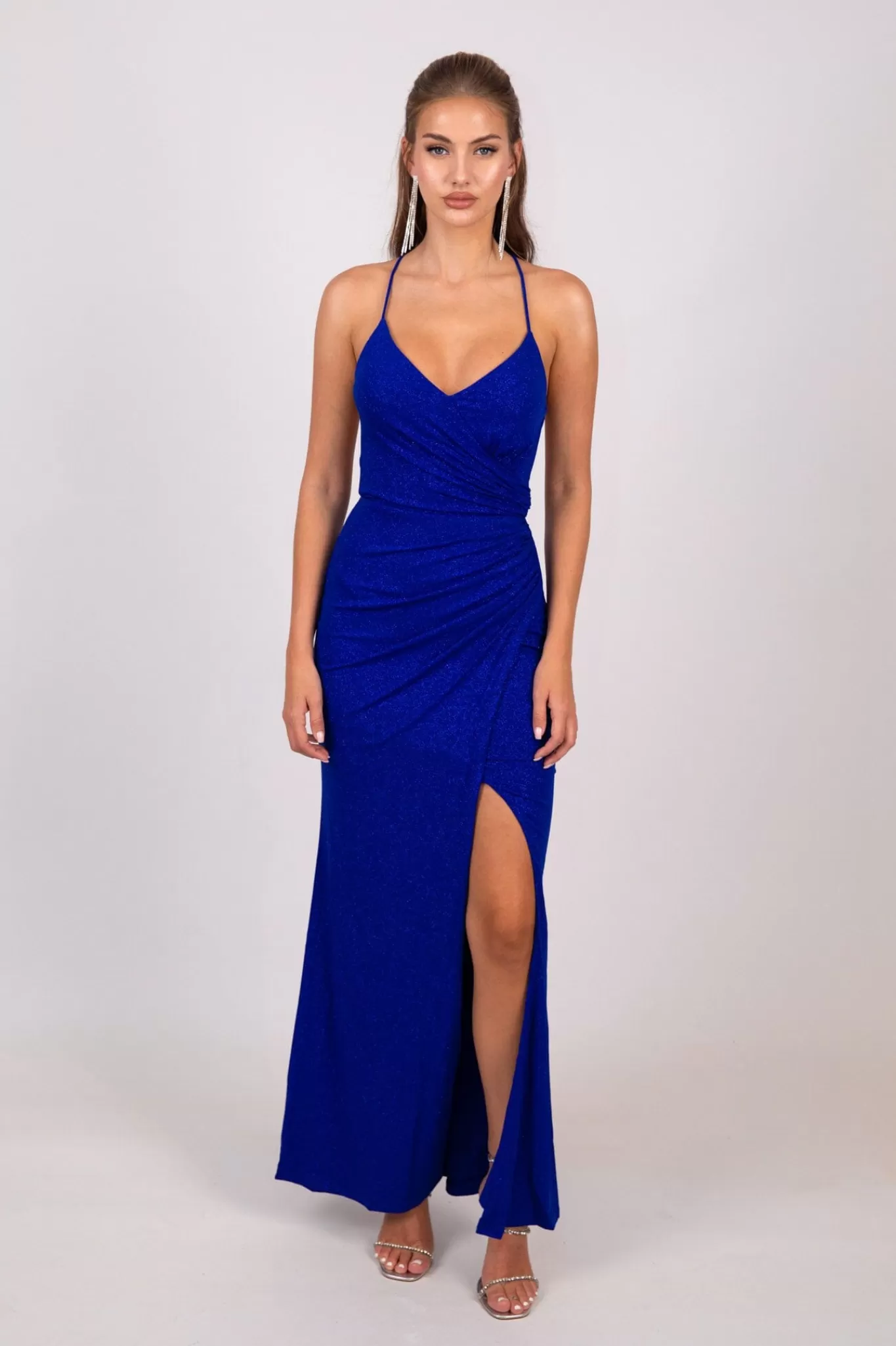 Women Hot Pink Dresses | Black Tie Dresses>Raya Lace Up Shimmer Gown - Royal Blue