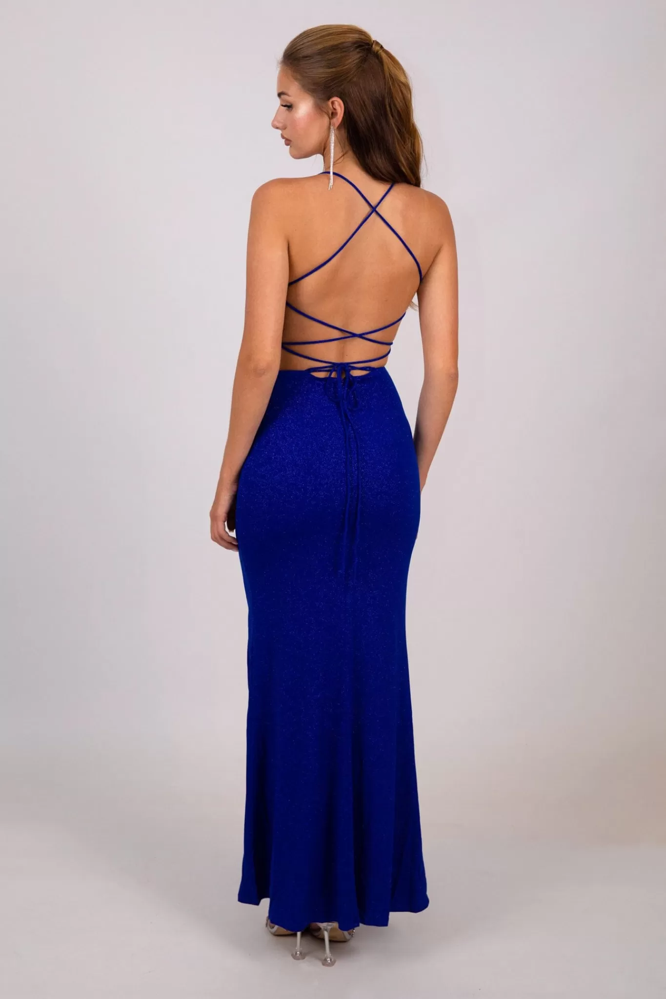 Women Hot Pink Dresses | Black Tie Dresses>Raya Lace Up Shimmer Gown - Royal Blue