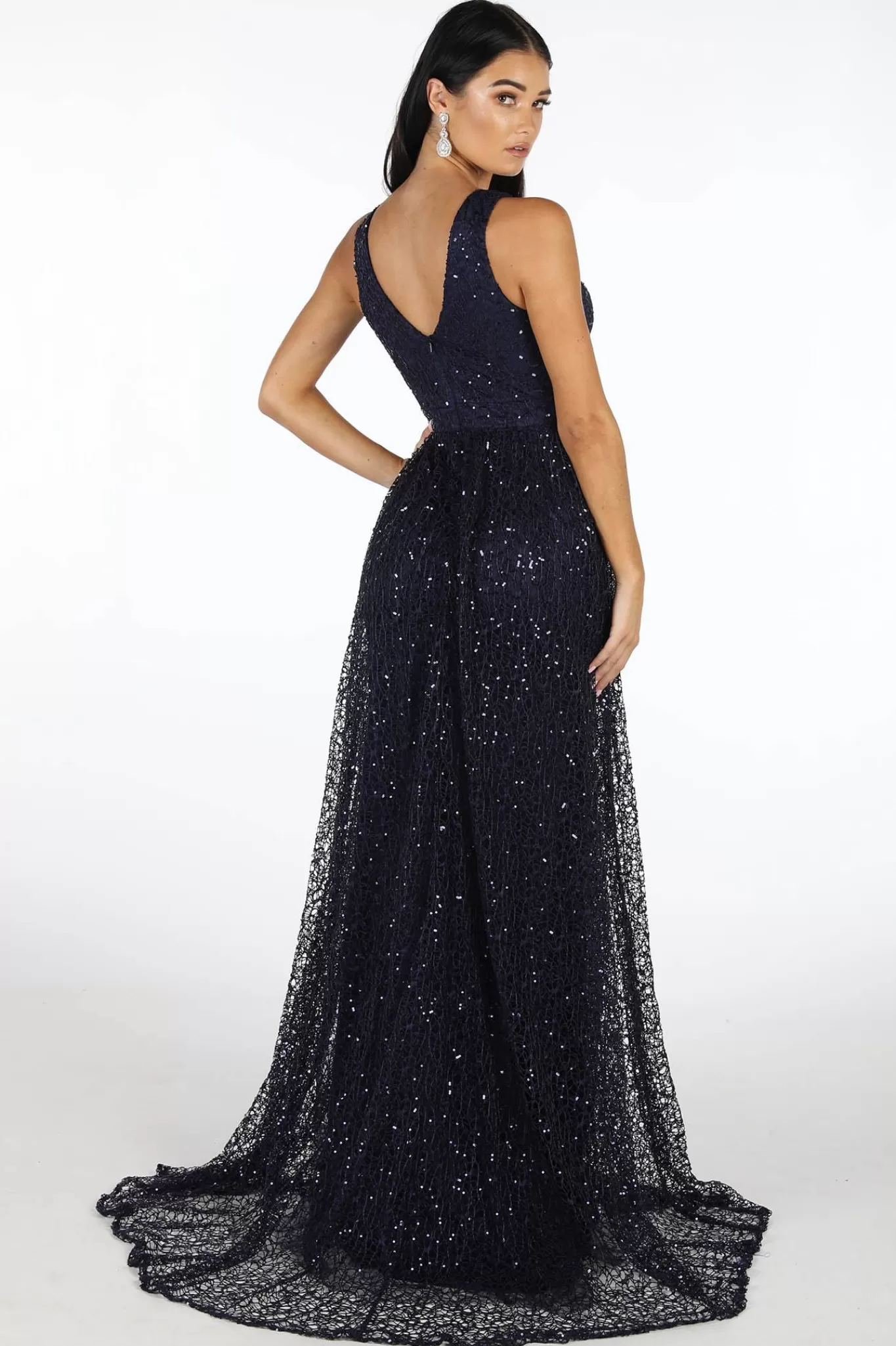 Women Hot Pink Dresses | Sequin Dresses>Renata A-Line Sequin Ball Gown - Navy