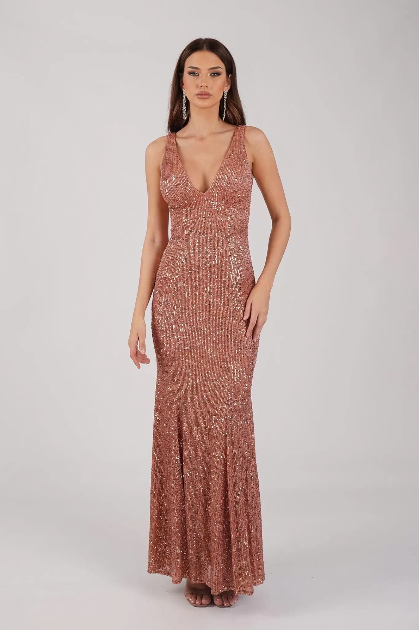 Women Hot Pink Dresses | Backless Dresses>Reyna Sequin Gown - Dusty Rose (XS - Clearance Sale)