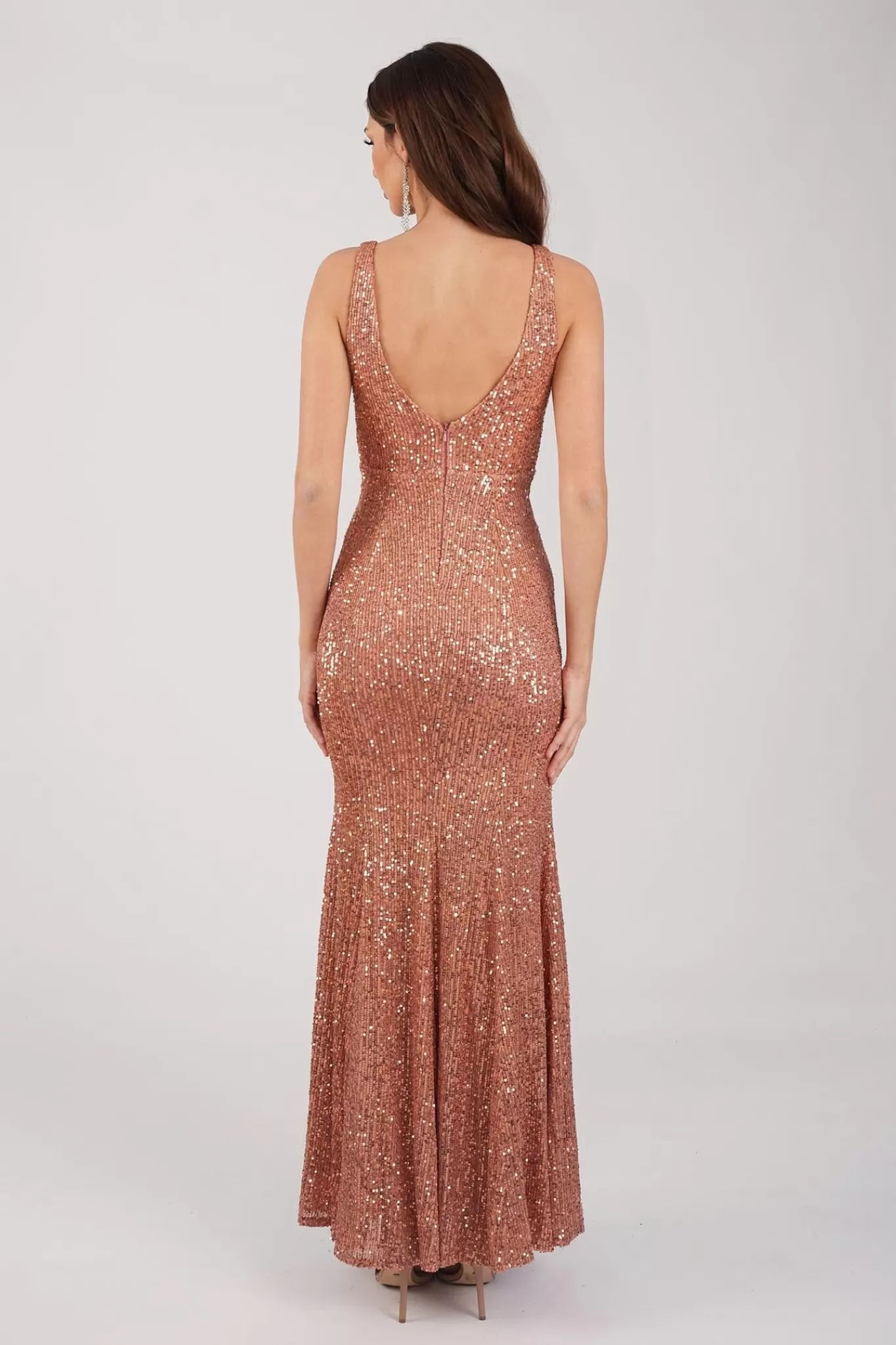 Women Hot Pink Dresses | Backless Dresses>Reyna Sequin Gown - Dusty Rose (XS - Clearance Sale)