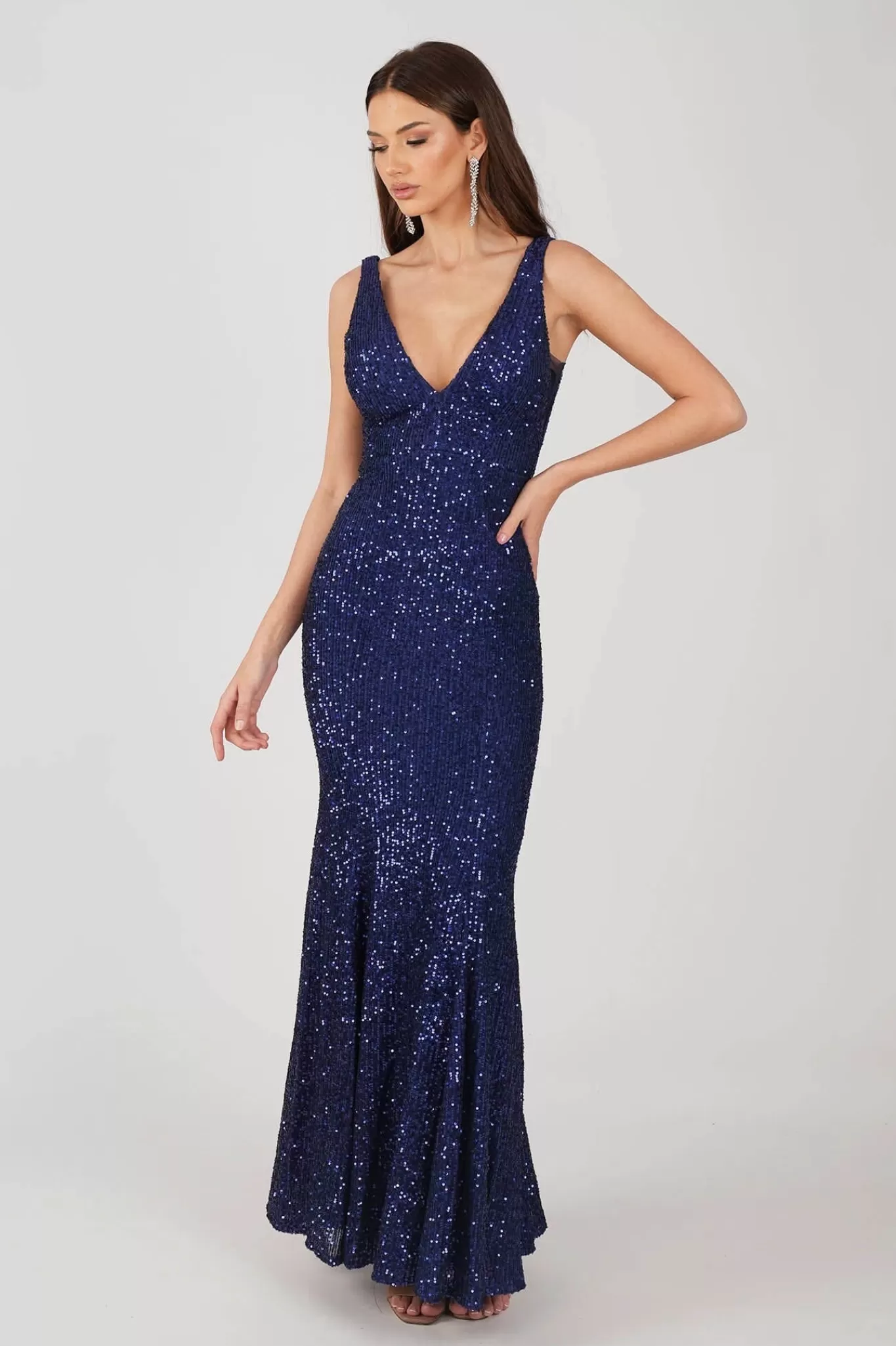 Women Hot Pink Dresses | Backless Dresses>Reyna Sequin Gown - Navy (XXL - Clearance Sale)