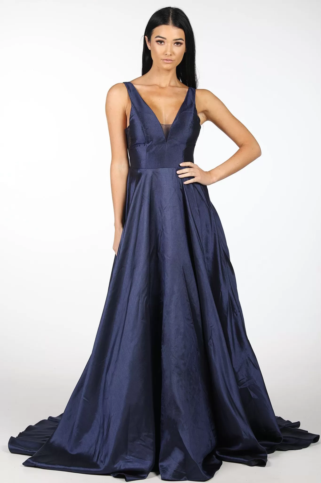 Women Hot Pink Dresses | Black Tie Dresses>SAMIRA V-Neck Satin Ball Gown - Navy