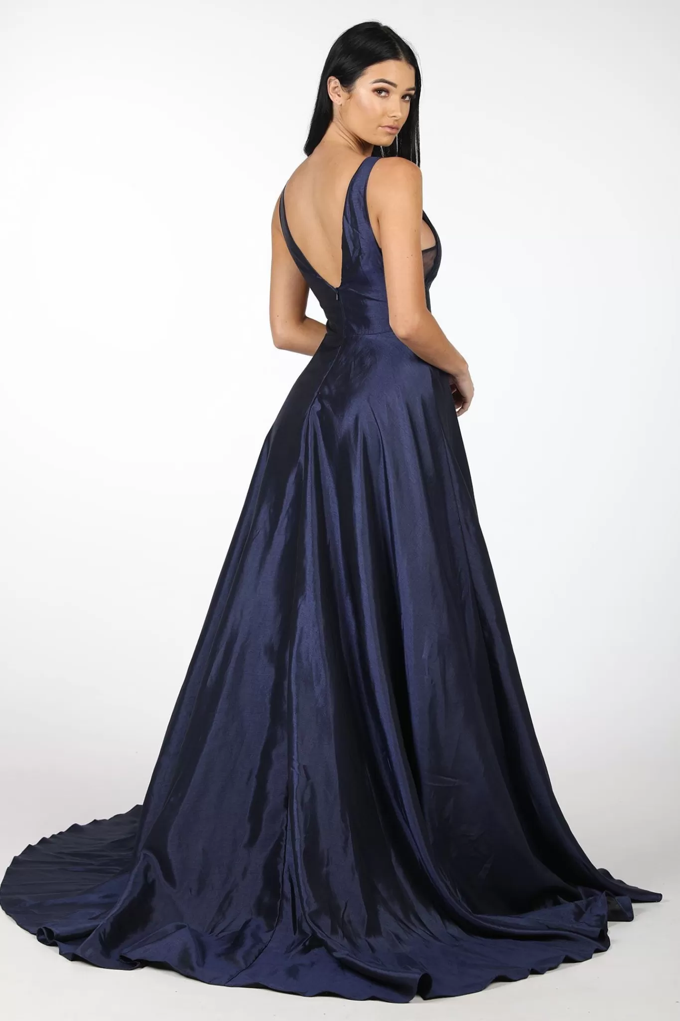 Women Hot Pink Dresses | Black Tie Dresses>SAMIRA V-Neck Satin Ball Gown - Navy