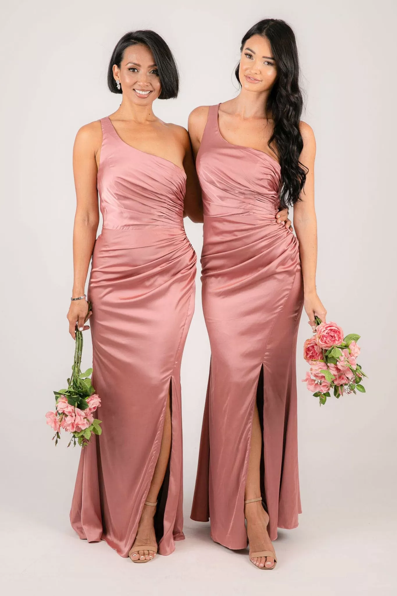 Women Hot Pink Dresses | Black Tie Dresses>SELENE One Shoulder Satin Maxi Dress - Dusty Pink