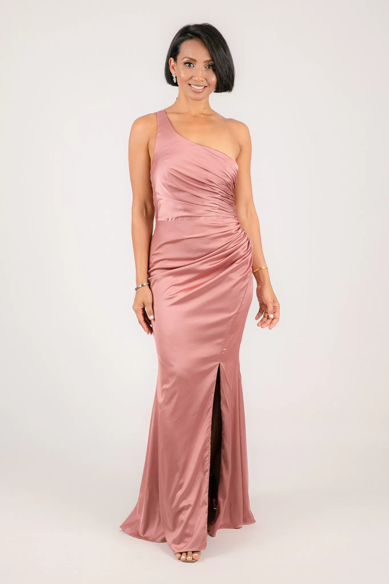 Women Hot Pink Dresses | Black Tie Dresses>SELENE One Shoulder Satin Maxi Dress - Dusty Pink