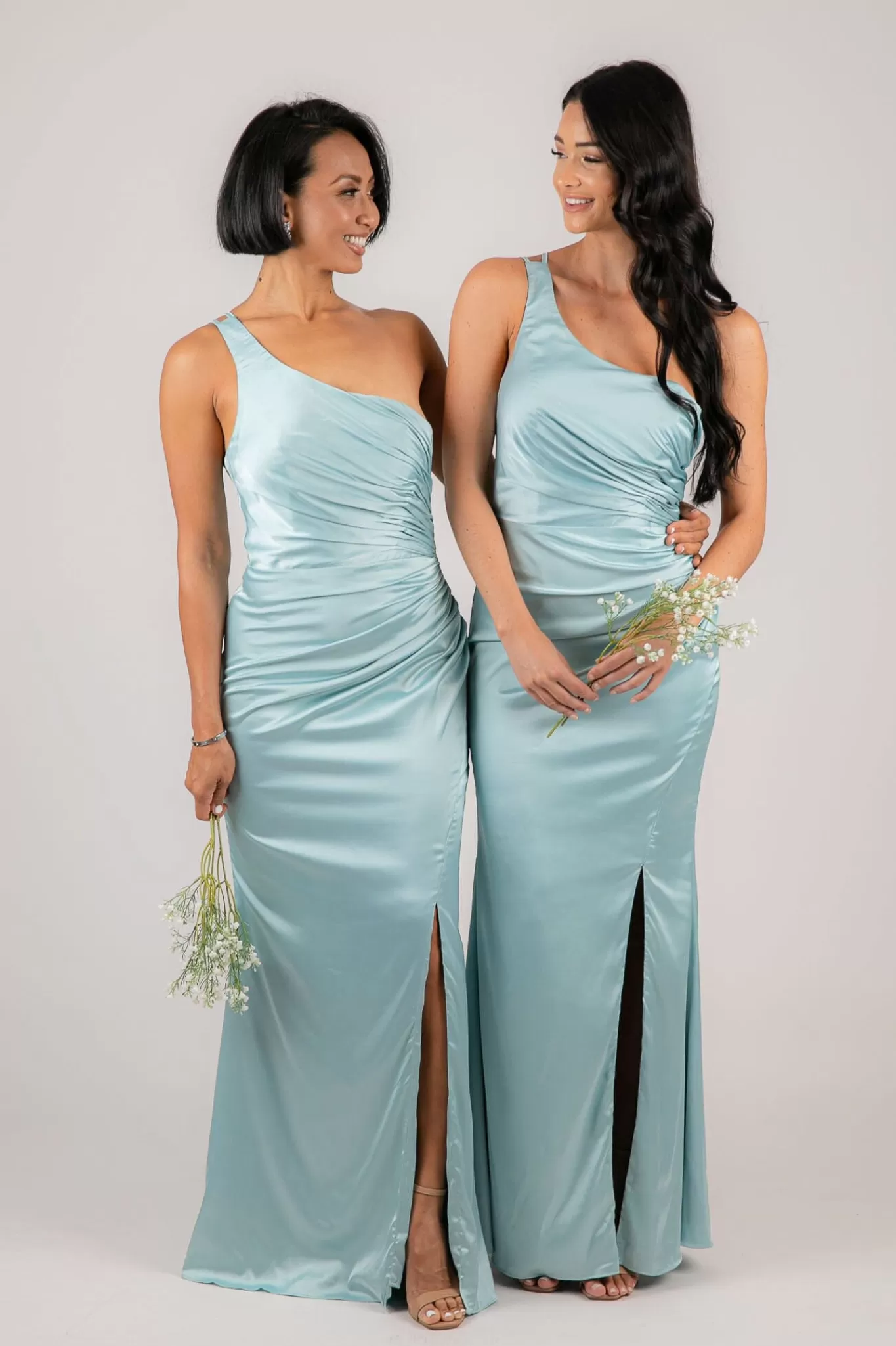 Women Hot Pink Dresses | Black Tie Dresses>SELENE One Shoulder Satin Maxi Dress - Ice Blue