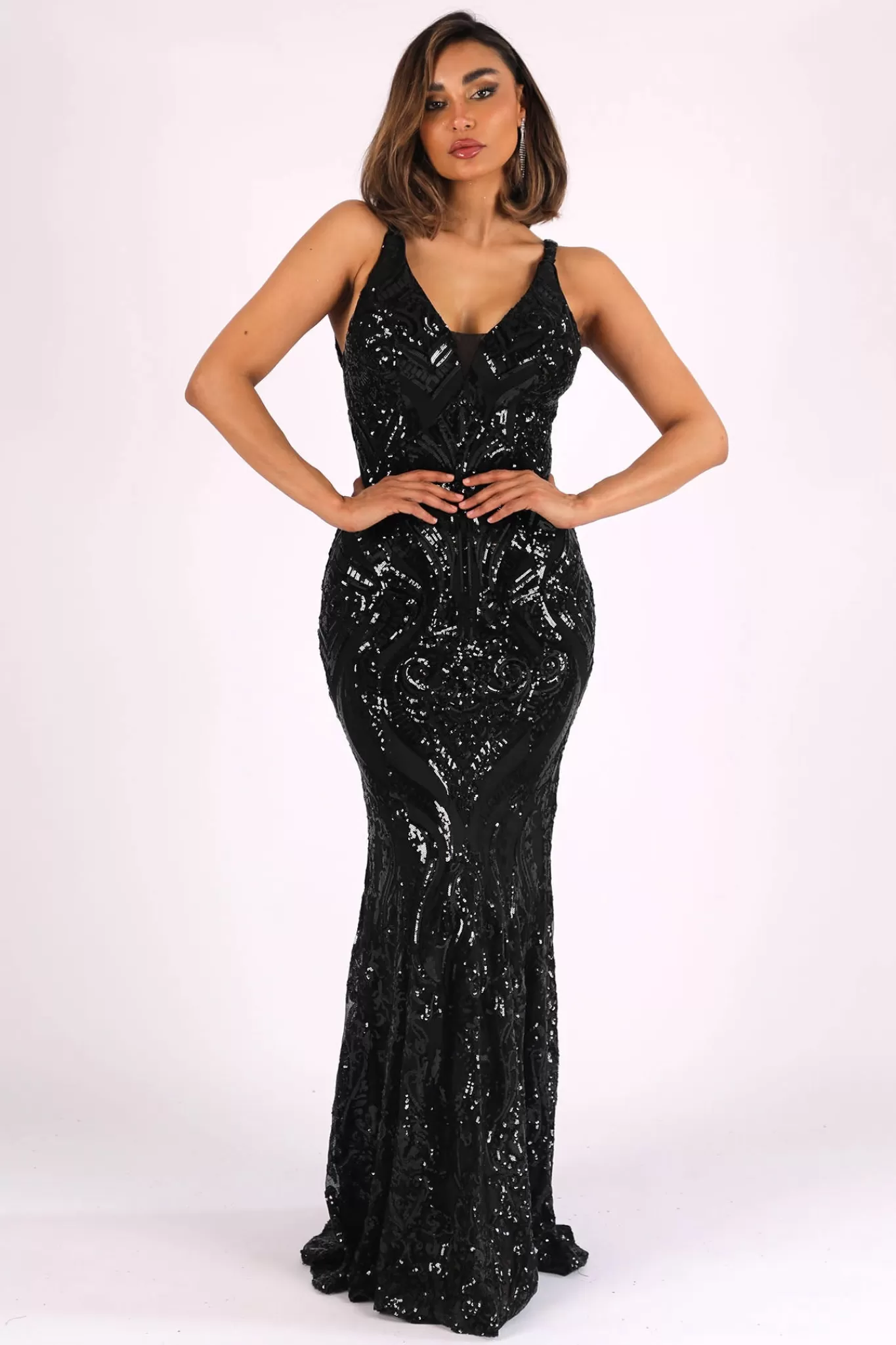 Women Hot Pink Dresses | Backless Dresses>Seraphine Sequin Gown - Black