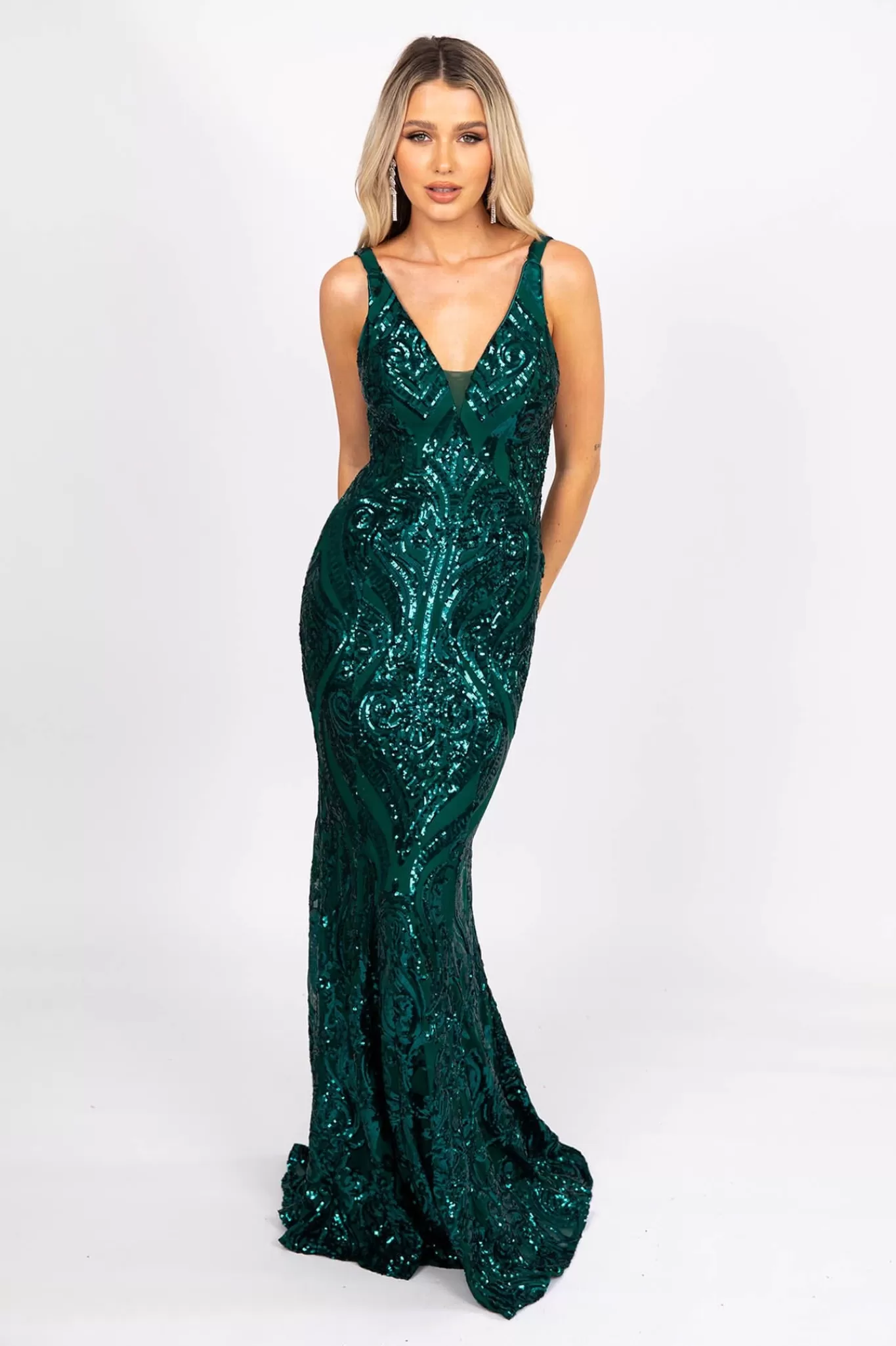 Women Hot Pink Dresses | Backless Dresses>Seraphine Sequin Gown - Emerald