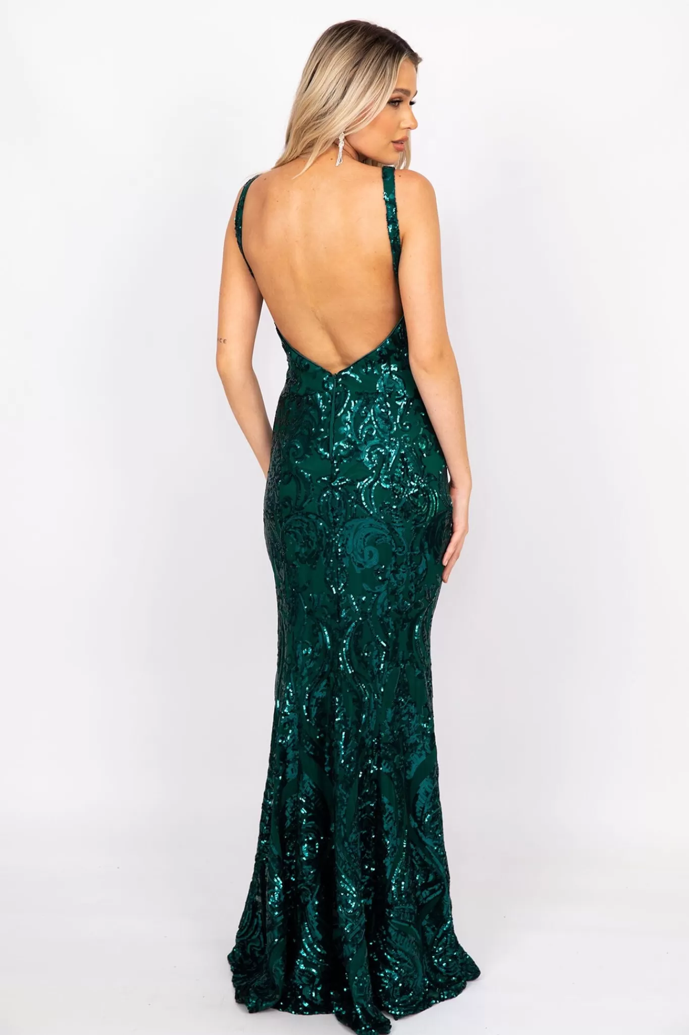 Women Hot Pink Dresses | Backless Dresses>Seraphine Sequin Gown - Emerald