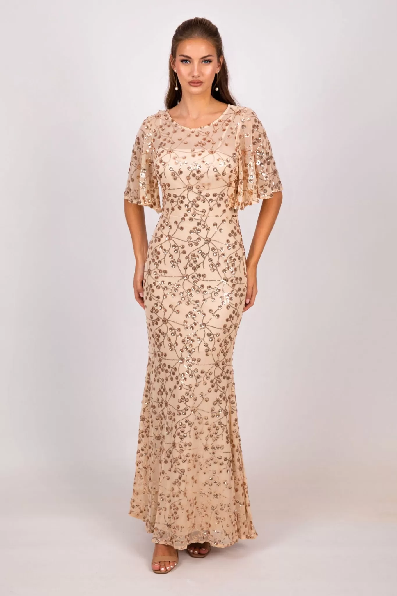 Women Hot Pink Dresses | Black Tie Dresses>Simona Pattern Sequin Gown - Champagne