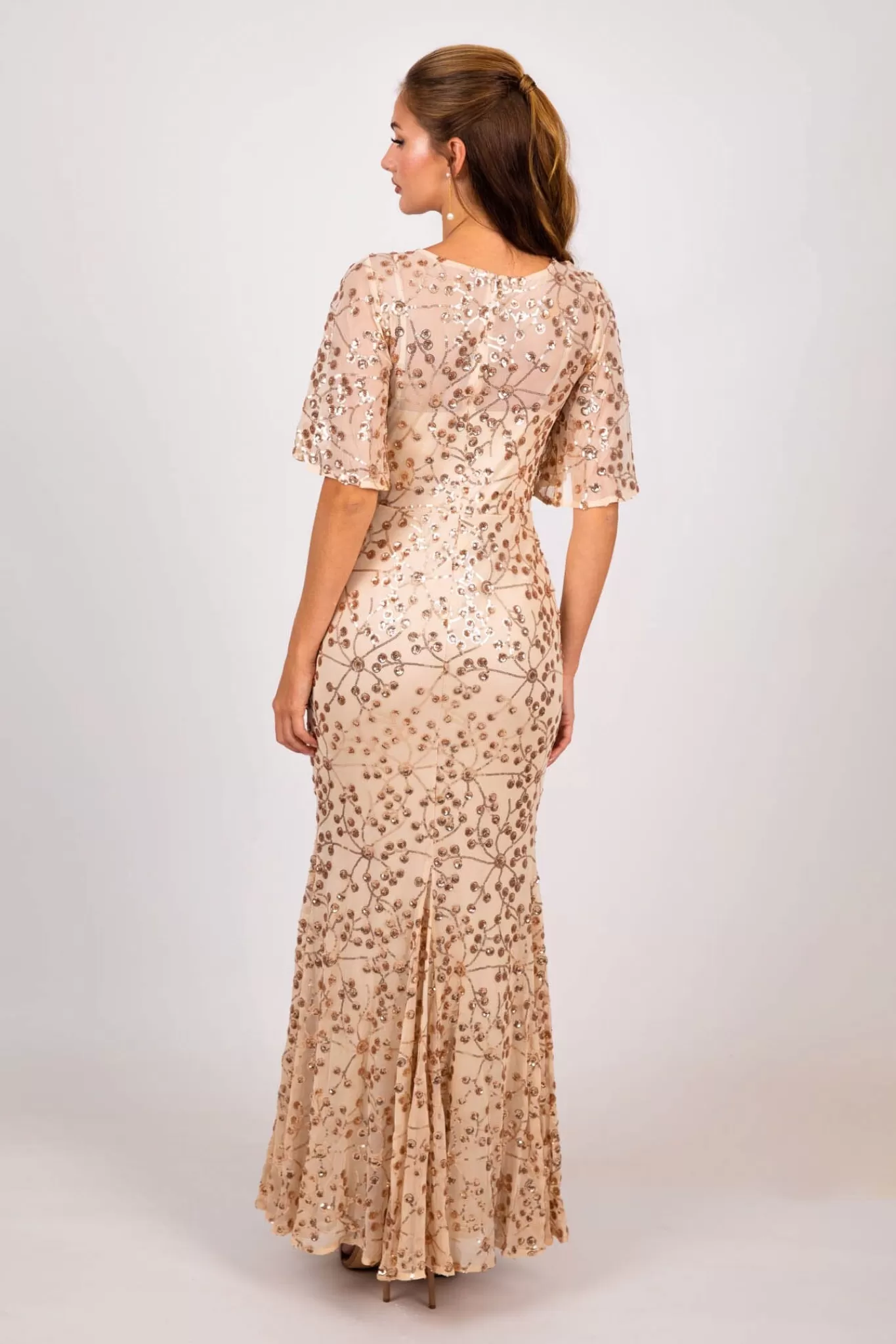 Women Hot Pink Dresses | Black Tie Dresses>Simona Pattern Sequin Gown - Champagne