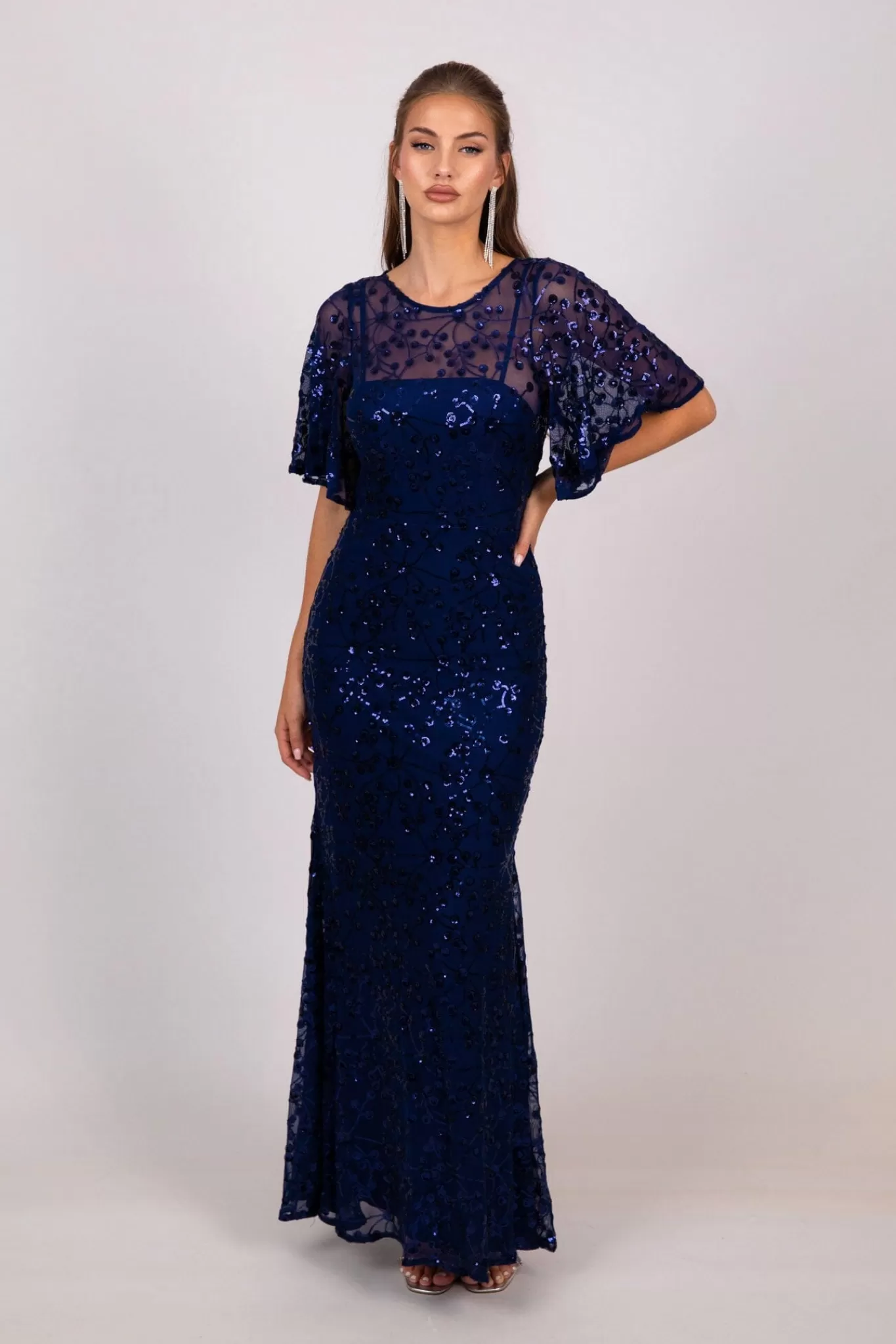 Women Hot Pink Dresses | Black Tie Dresses>Simona Pattern Sequin Gown - Navy