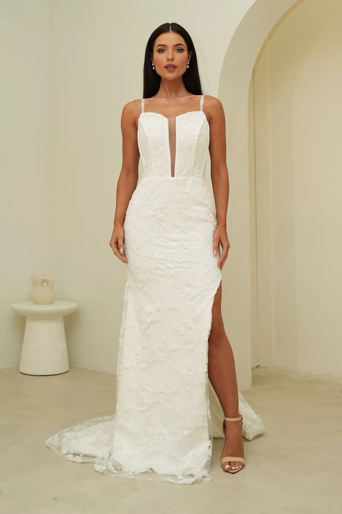 Women NBLUXE Dresses | Black Tie Dresses>Tatiana Corset Gown - White (XS - Clearance Sale)
