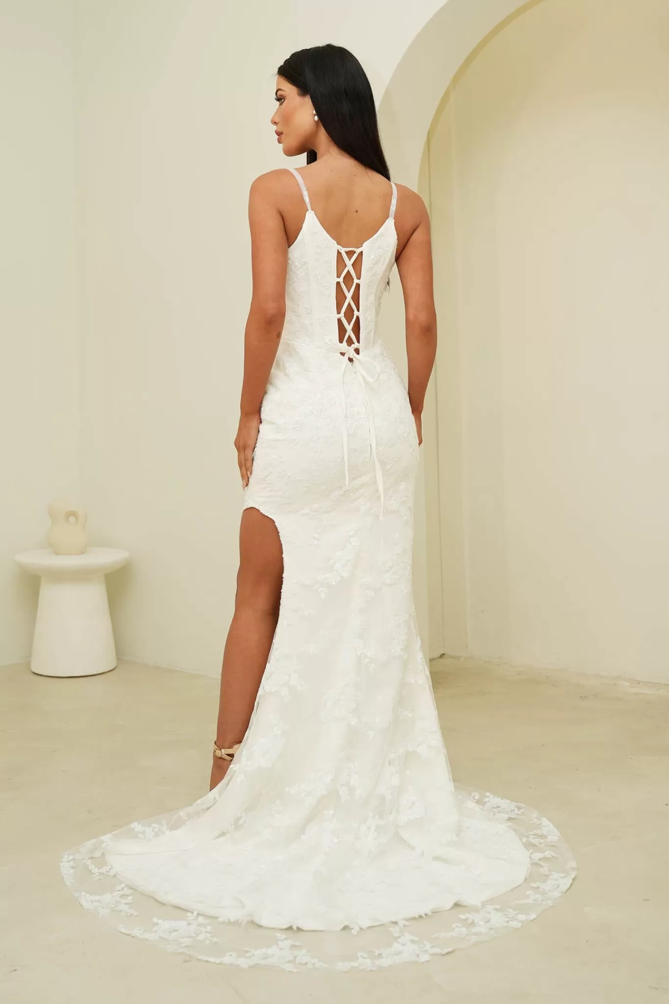 Women NBLUXE Dresses | Black Tie Dresses>Tatiana Corset Gown - White (XS - Clearance Sale)