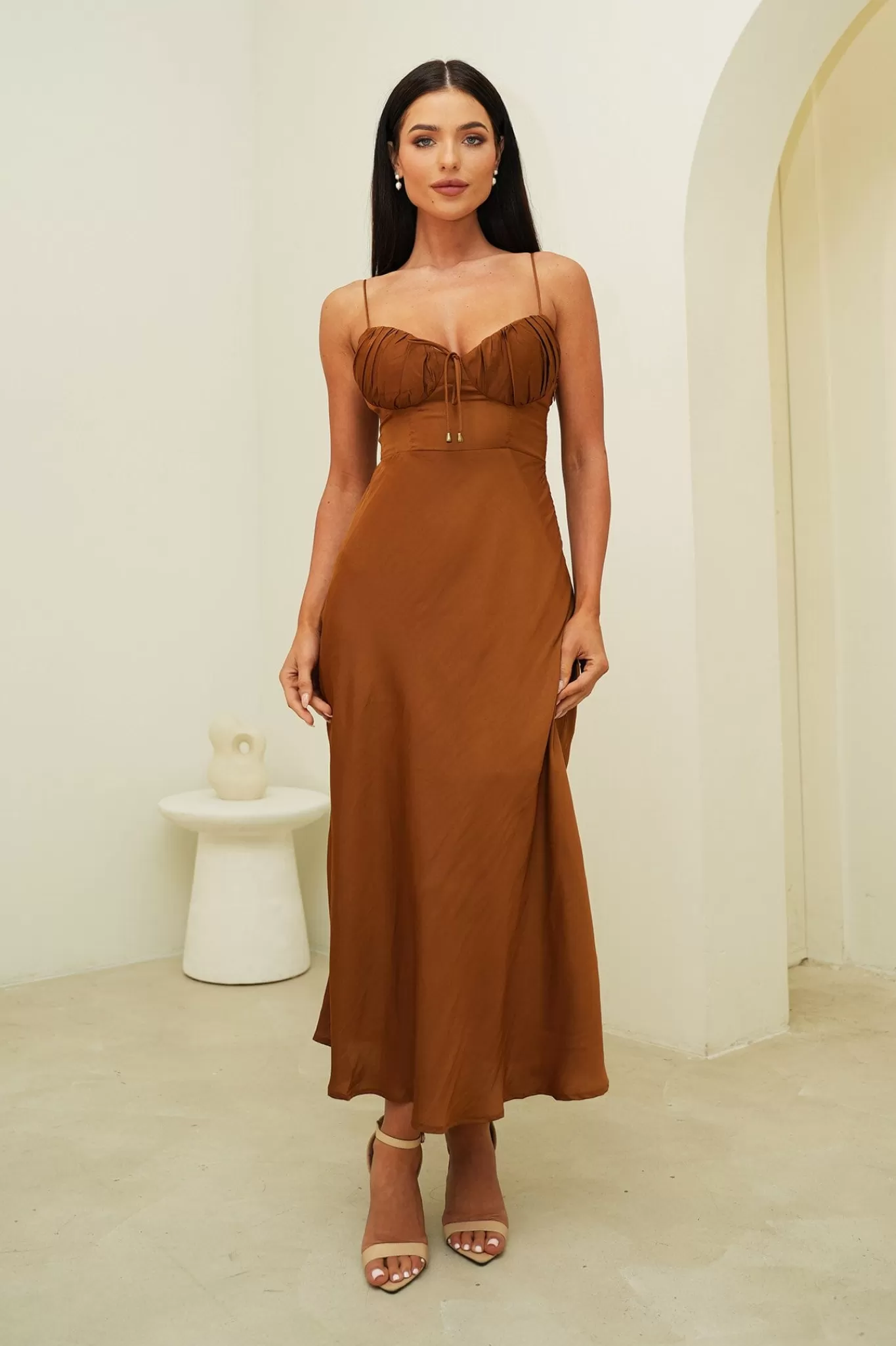 Women KAARLO Dresses | Cocktail Dresses>Thea Midi Dress in Chocolate