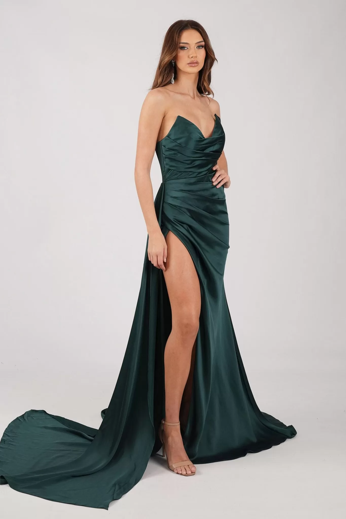 Women NBLUXE Dresses | Black Tie Dresses>TYRA Satin Gown - Emerald