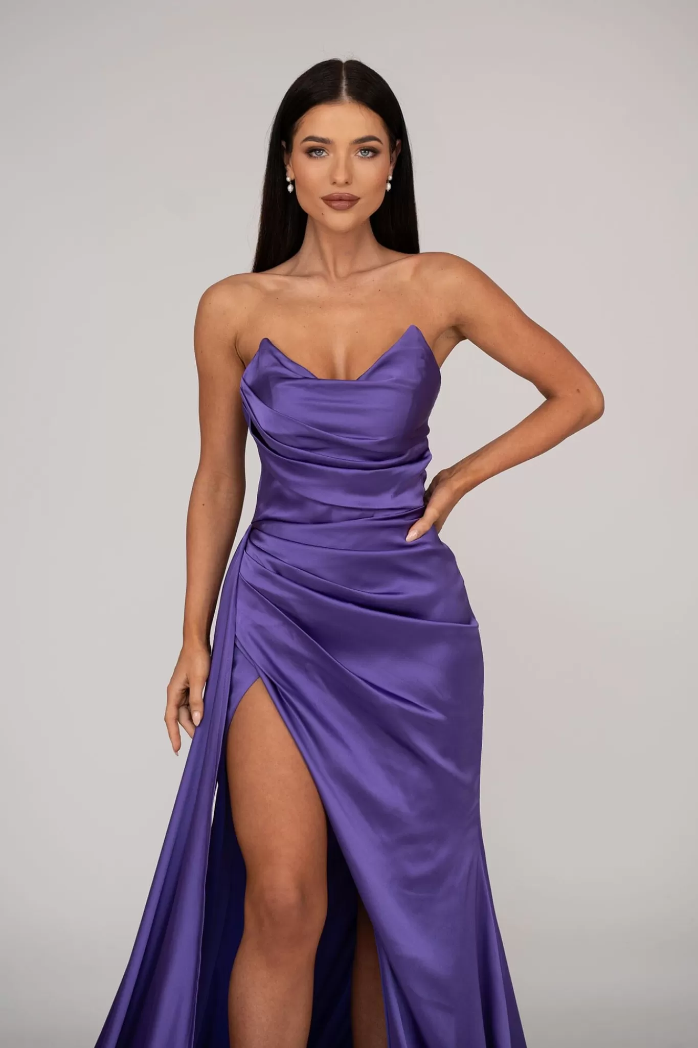 Women NBLUXE Dresses | Black Tie Dresses>TYRA Satin Gown - Purple