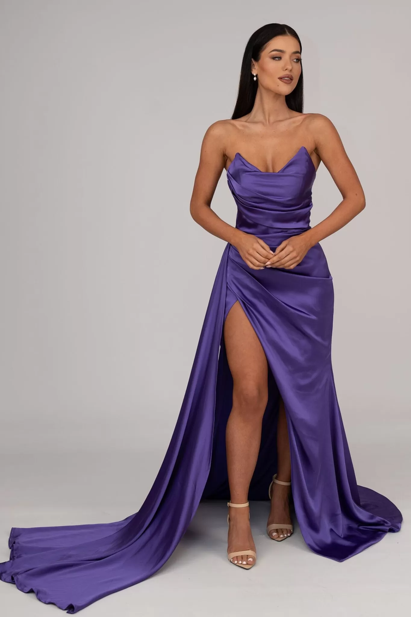 Women NBLUXE Dresses | Black Tie Dresses>TYRA Satin Gown - Purple