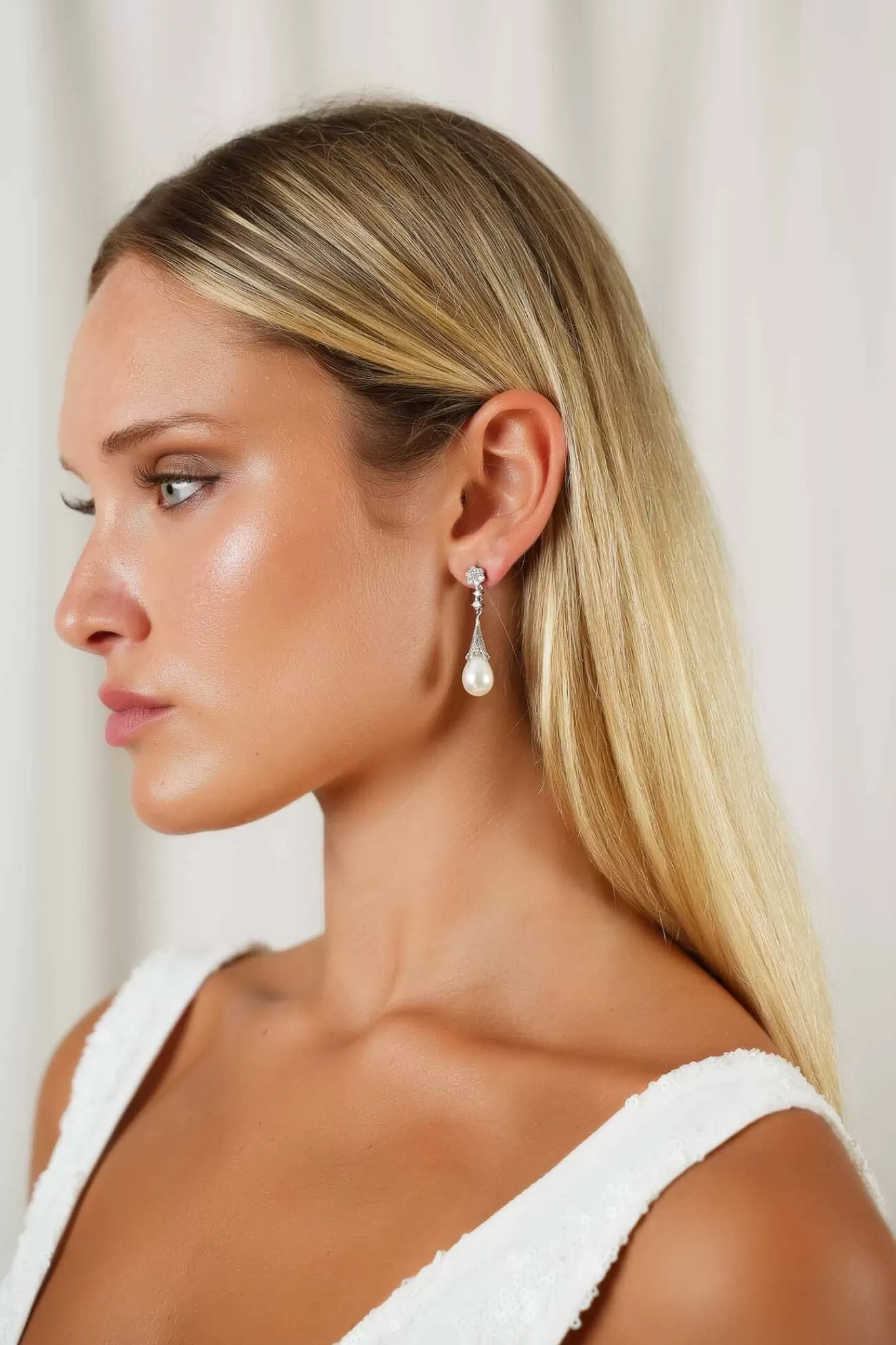 Women NBLUXE Earrings | Accessories>VALERIE Pearl Bridal Drop Earrings in Silver